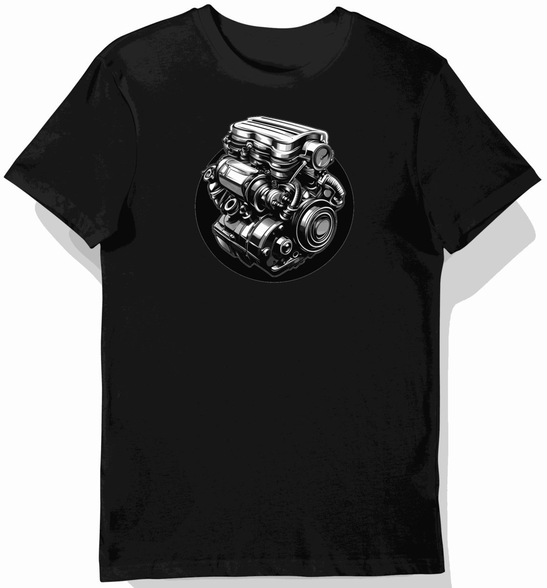 Koszulka męska czarna z eleganckim motywem silnika V8 M