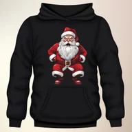 Bluzy męskie - Bluza uniwersalna typu kangurka z kapturem Świąteczna Mikołaj czarna XL Święta - miniaturka - grafika 1