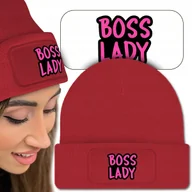 Czapki damskie - Ciepła Zimowa Czapka Czerwona BOSS LADY Modne Wz - miniaturka - grafika 1