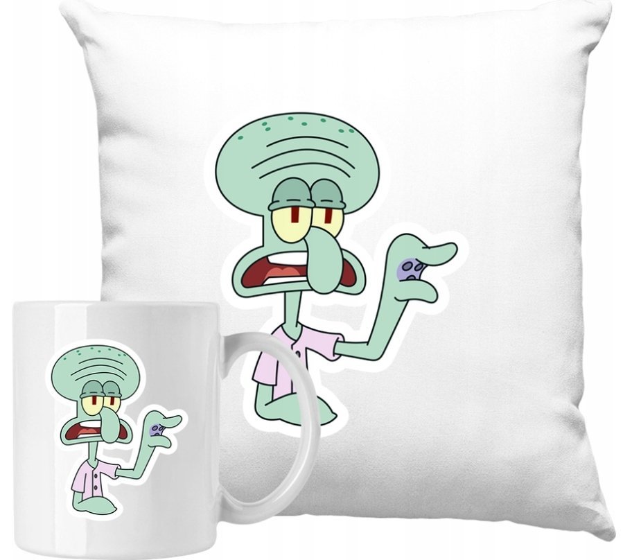 ZESTAW PODUSZKA + KUBEK Spongebob Skalmar Pomysł Na Prezent +IMIĘ #2