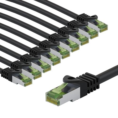 goobay 66602 CAT8.1 kabel sieciowy w zestawie 10 szt./kabel krosowy ekranowany S/FTP/CU Ethernet, PiMF, LSZH, OFC/Cat 8.1 kabel z 40 Gbits/czarny / 10 x 1 m