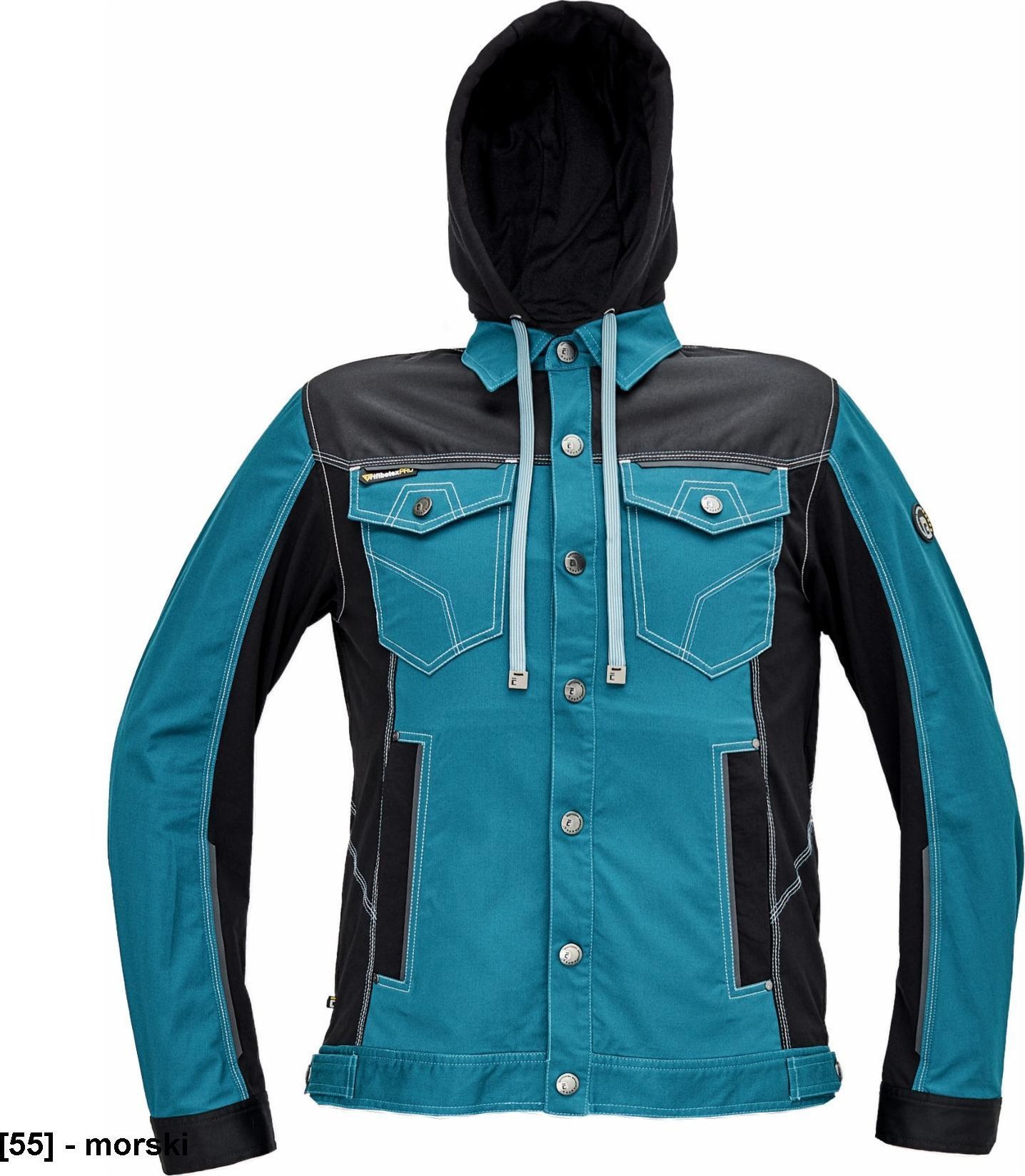 CERVA NEURUM CLASSIC kurtka z kapturem - męskia kurtka robocza, odpinany kaptur, 4 kieszenie, elastyczna tkanina Trifibetex połączona z - morski 64