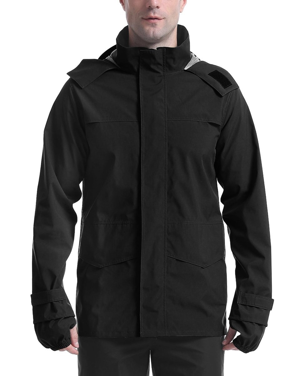 Męska Kurtka Przeciwdeszczowa Wodoodporna Oddychająca Z Kapturem Czarna M