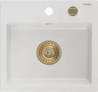 Zlewozmywaki - Mexen Milo zlewozmywak granitowy 1-komorowy 435 x 410 mm, biały, syfon złoty - 6505441000-20-G - miniaturka - grafika 1