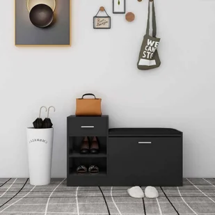 vidaXL Ławka na buty czarna 94,5x31x57 cm Materiał drewnopochodny - Stojak na buty - Półki na buty - Ławka na buty - Ławki na buty - Szafki na buty - miniaturka - grafika 1
