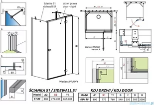 Radaway Essenza Black Kdj+S kabina 80x80x80cm prawa szkło przejrzyste 1384051-01-01/1385021-54-01R/1384051-01-01 - Kabiny prysznicowe - miniaturka - grafika 2