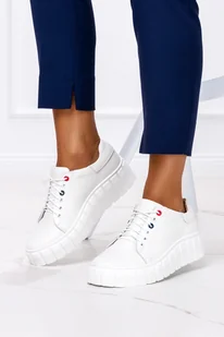 Białe trampki skórzane damskie creepersy sznurowane PRODUKT POLSKI Casu 469 - Półbuty damskie - miniaturka - grafika 1
