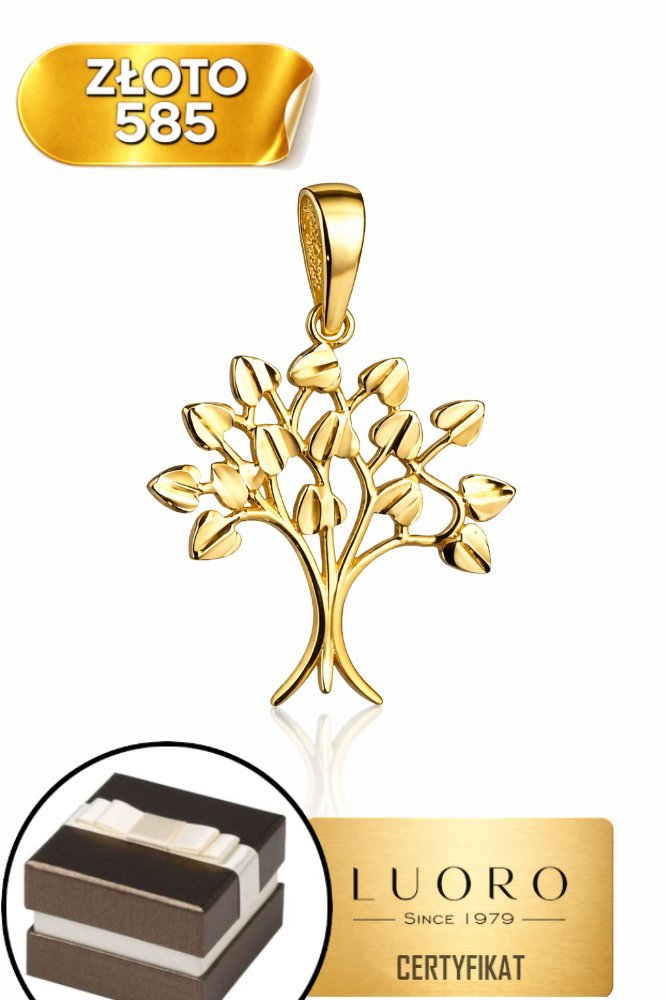 ZAWIESZKA ZŁOTA 585 14K DIAMENTOWANE DRZEWKO SZCZĘŚCIA 22 MM ELEGANCKA
