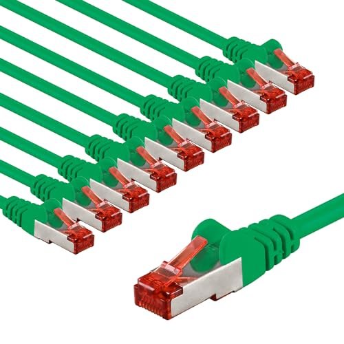 goobay 66015 CAT6 kabel sieciowy w zestawie po 10 szt./kabel krosowy ekranowany S/FTP/CU Ethernet, PiMF, LSZH/Cat 6 kabel z 10 Gbits/zielony / 10 x 3 m
