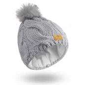 Czapki dla dzieci - Betlewski Klasyczna czapka dla dzieci z pomponem ocieplana polarem szara - miniaturka - grafika 1