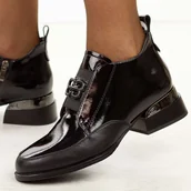 Botki damskie - Czarne skórzane lakierowane botki damskie na obcasie Vinceza 91161 - miniaturka - grafika 1