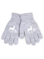Rękawiczki dla dzieci - Rękawiczki Dziewczęce Pięciopalczaste Szare Z Sarenkami 18 Cm - miniaturka - grafika 1