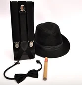 Krawaty i muchy męskie - Ciao Zestaw do kostiumu z lat 20. XX wieku (kapelusz, szelki, muszka, sztuczne cygaro) - miniaturka - grafika 1