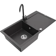 Zlewozmywaki z baterią - Mexen Leo zlewozmywak granitowy 1-komorowy z ociekaczem i baterią kuchenną Telma, czarny nakrapiany - miniaturka - grafika 1