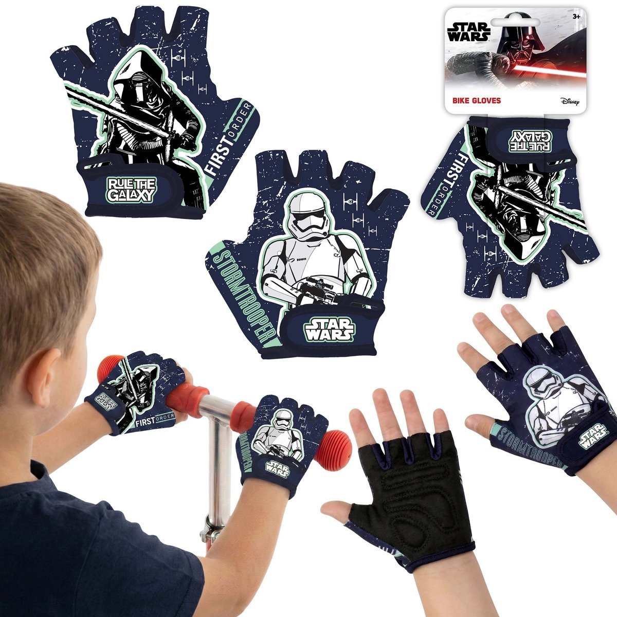 STAR WARS Szturmowiec DZIECIĘCE rękawiczki OCHRONNE na rower, hulajnogę NA RZEP dla chłopca