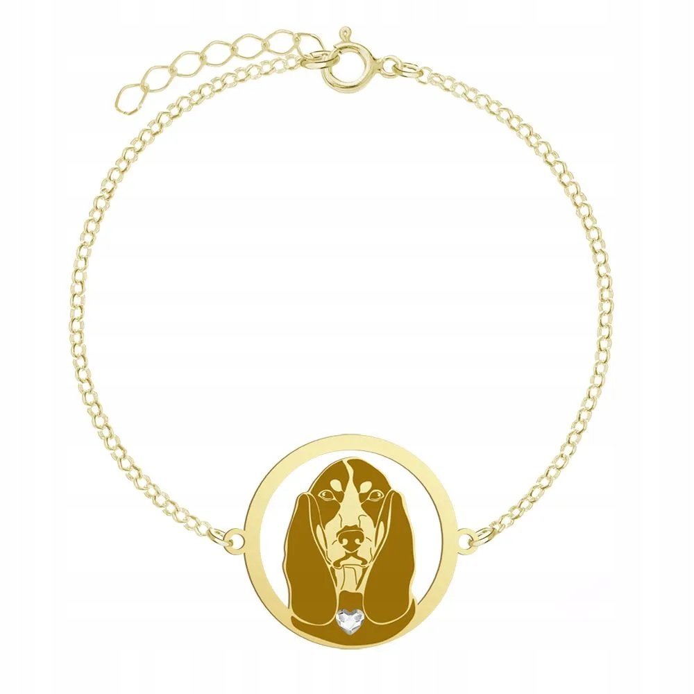 Bransoletka Złota z psem rasy Basset Gaskoński 925 Łańcuszek GRAWER GRATIS