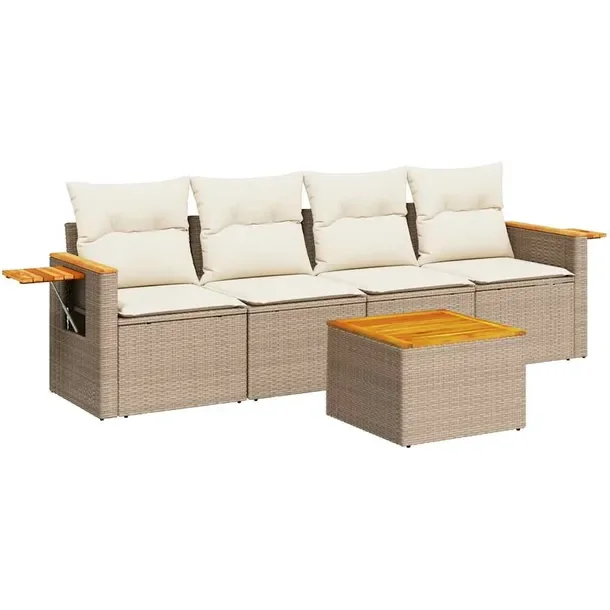Zestaw mebli ogrodowych z rattanem PE, beżowy, wymiary: 62/85 x 62 x 69 cm