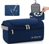 Kosmetyczki, organizery i kuferki - Duża Kosmetyczka Podróżna Męska Niebieska Kuferek Na Kosmetyki Pojemny - miniaturka - grafika 1