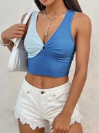 Koszulki i topy damskie - Top dwukolorowy damski na ramiączkach - Niebieski - miniaturka - grafika 1
