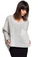 Swetry damskie - Popielaty Asymetryczny Oversizowy Sweter z Kieszonką - miniaturka - grafika 1