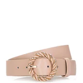 Paski - Damski pasek skórzany z okrągłą klamrą z plecionki - miniaturka - grafika 1