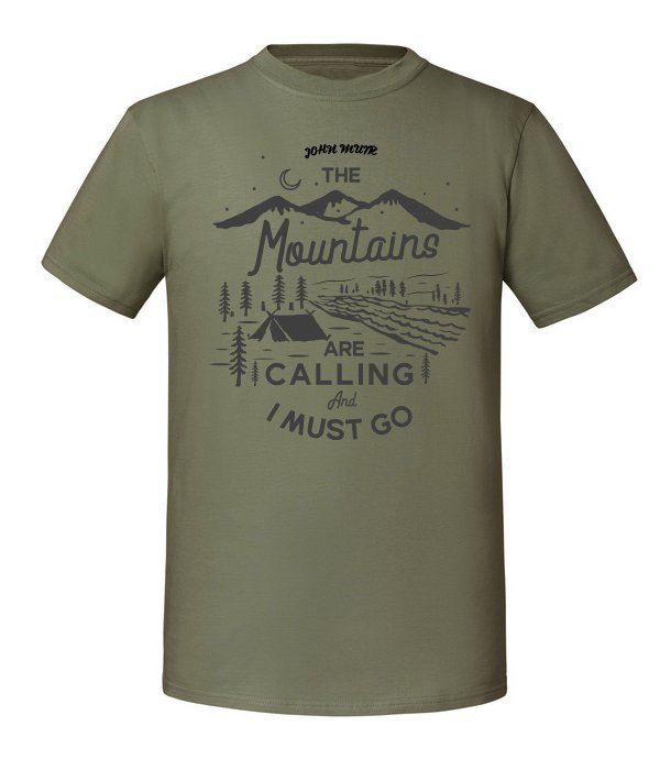 Męska koszulka z nadrukiem - The Mountains Are Calling And I Must Go Olive XL