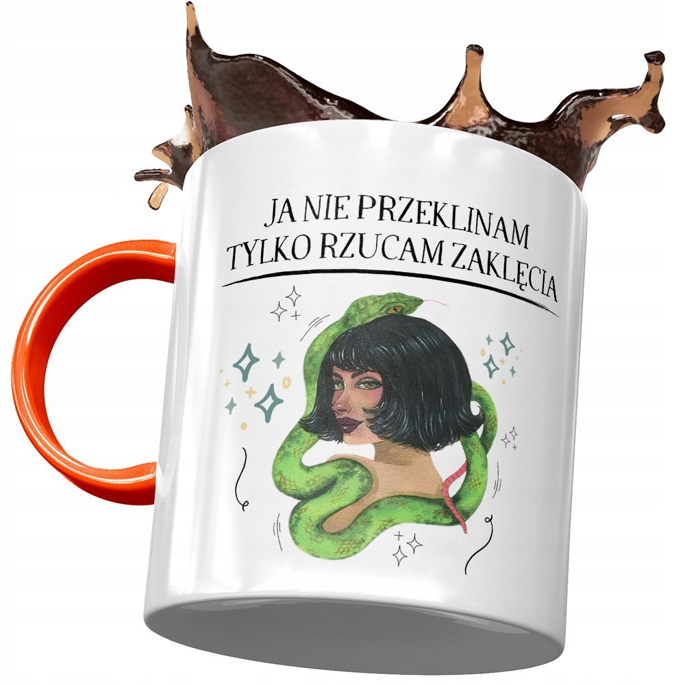 Kubek Pomarańczowy Śmieszny Ja Nie Przeklinam z Nadrukiem ze Zdjęciem + Opakowanie na prezent (wzór 02)