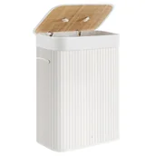 Kosze na bieliznę - Kosz na pranie bambusowy biały stojący wyciągany worek 60 cm - miniaturka - grafika 1