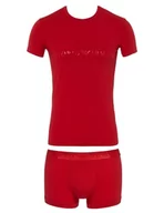Koszulki męskie - Emporio Armani Męski T-shirt + Trunk Christmas Shiny Logo Underwear, czerwony, S - miniaturka - grafika 1