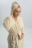 Szlafroki damskie - Szlafrok frotte beżowy - miniaturka - grafika 1