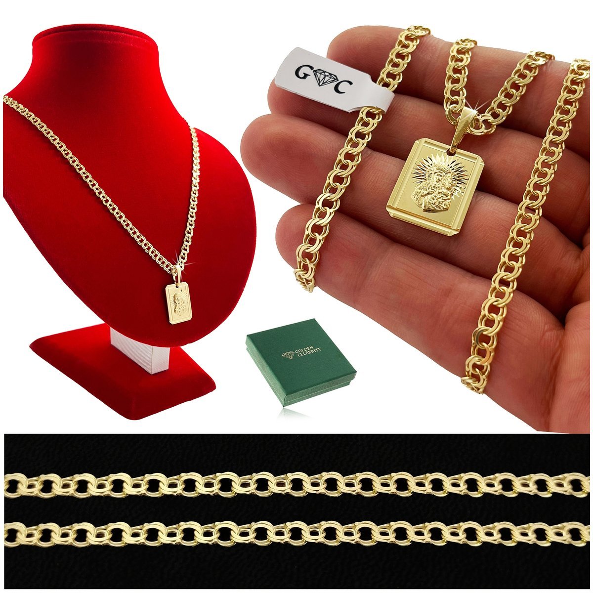 ZŁOTY ŁAŃCUSZEK + MEDALIK Z PANEM JEZUSEM, 55 cm SREBRO 925, DLA CHŁOPCA