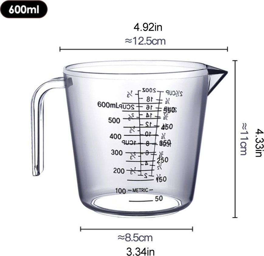 Plastikowy dzbanek z miarką 600 ml Duże zlewki z miarką Dzbanki z podziałką Dzbanki z miarką do zimnej wody Lód Herbata Sok Piwo Mleko