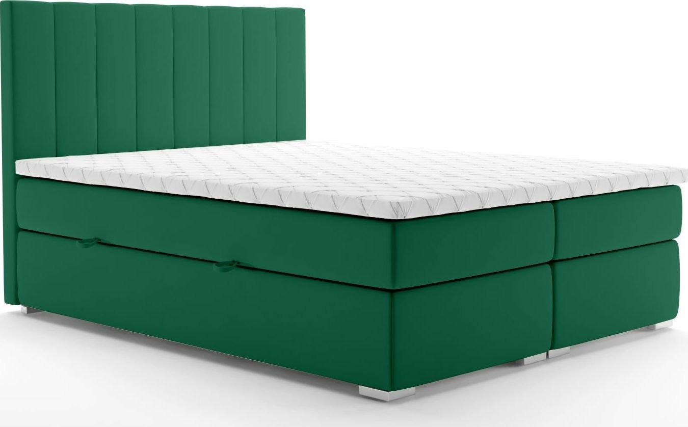 LAVERTO Łóżko kontynentalne SALIMA 160x200 zielone velvet z pojemnikiem