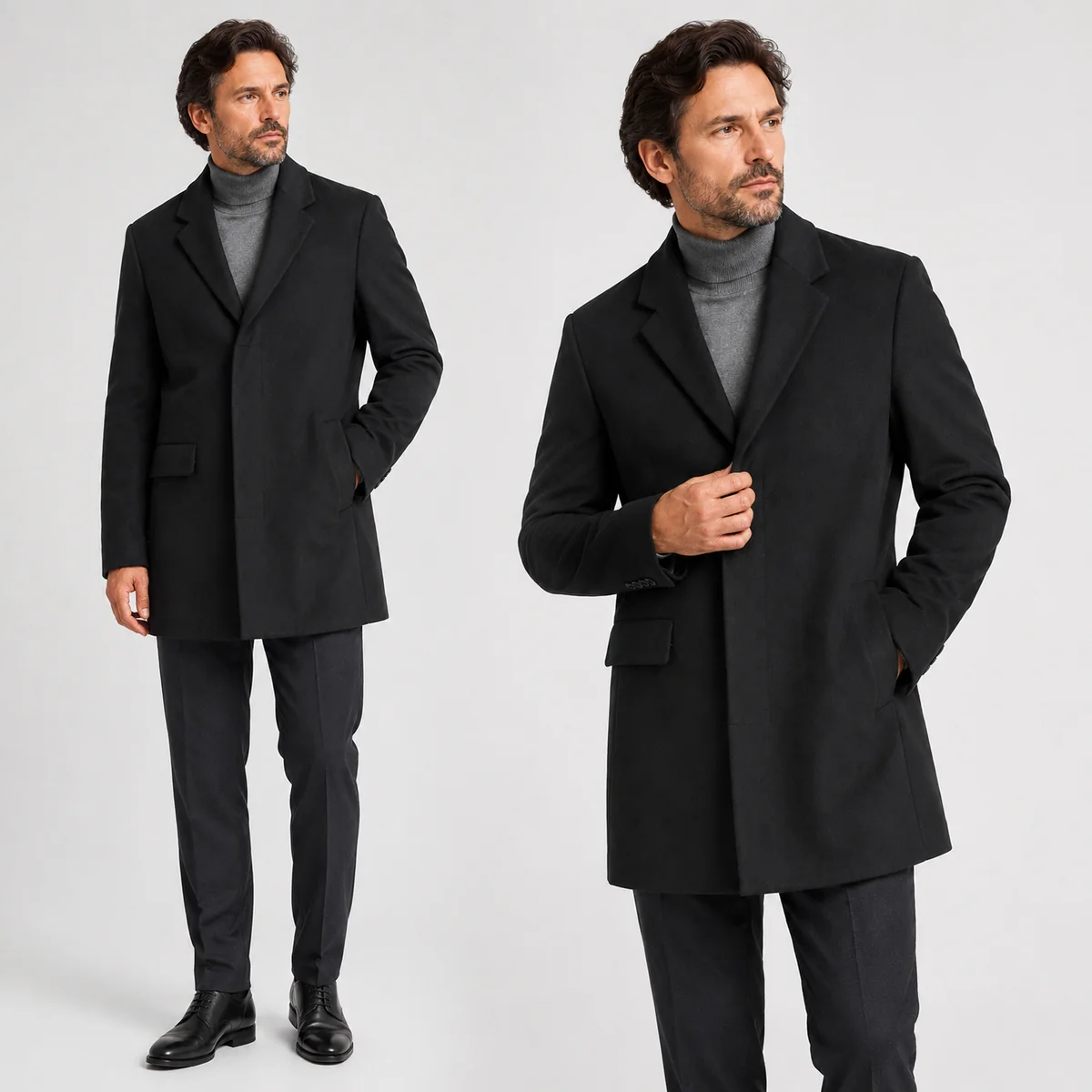 Płaszcz Męski Jednorzędowy Klasyczny Elegancki Casual Czarny XL