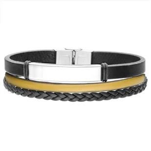 Czarna żółta męska skórzana bransoletka z blachą do grawewunku - Manoki - Bransolety męskie - miniaturka - grafika 1