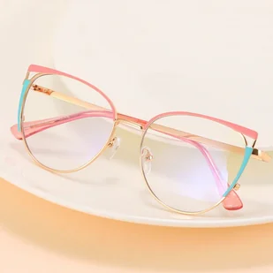 Damskie okulary kocie zerówki do komputera BLUE LIGHT 25158D Złoty/Różowy - Okulary korekcyjne, oprawki, szkła - miniaturka - grafika 1