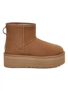 UGG Skórzane botki "W Classic Mini Platform" w kolorze jasnobrązowym - Botki damskie - miniaturka - grafika 1