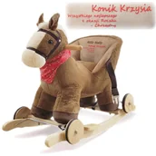 Skoczki dla dzieci - Konik na biegunach z oparciem Prezent na roczek dla chłopca Brązowy - miniaturka - grafika 1