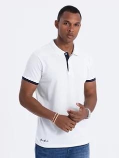 Koszulki męskie - Koszulka męska polo bawełniana - biała V1 S1382 - grafika 1