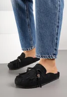 Klapki i japonki damskie - Czarne Klapki z Frędzlami i Kokardą Narialla - miniaturka - grafika 1