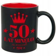 Kubki - KUBEK CZARNY WNĘTRZE CZERWONE IDEALNY PREZENT NA 50 URODZINY ROCZKNIK WZORY - miniaturka - grafika 1