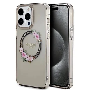 Guess GUHMP15XHFWFCK iPhone 15 Pro Max 6.7" czarny/black hardcase IML Flowers Wreatch MagSafe - Etui i futerały do telefonów - miniaturka - grafika 1