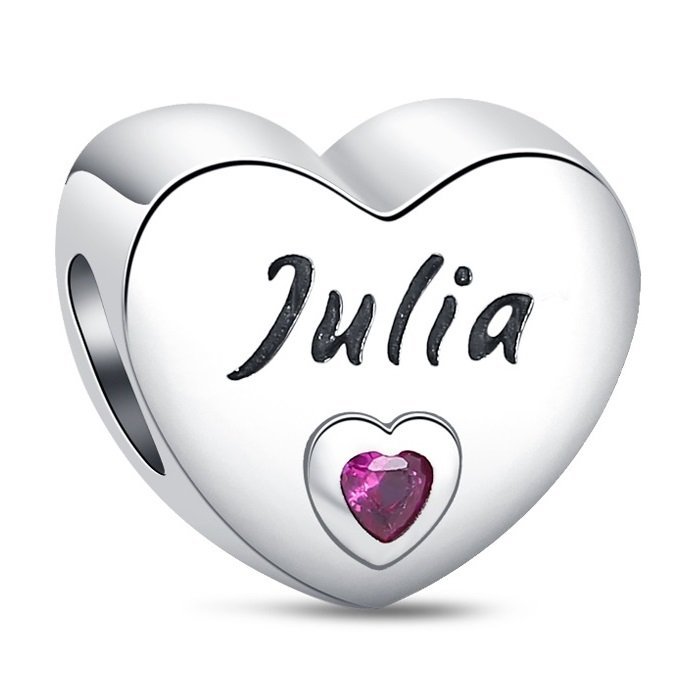 Zawieszka Charms SREBRO 925 Koralik Serce Imię Julia