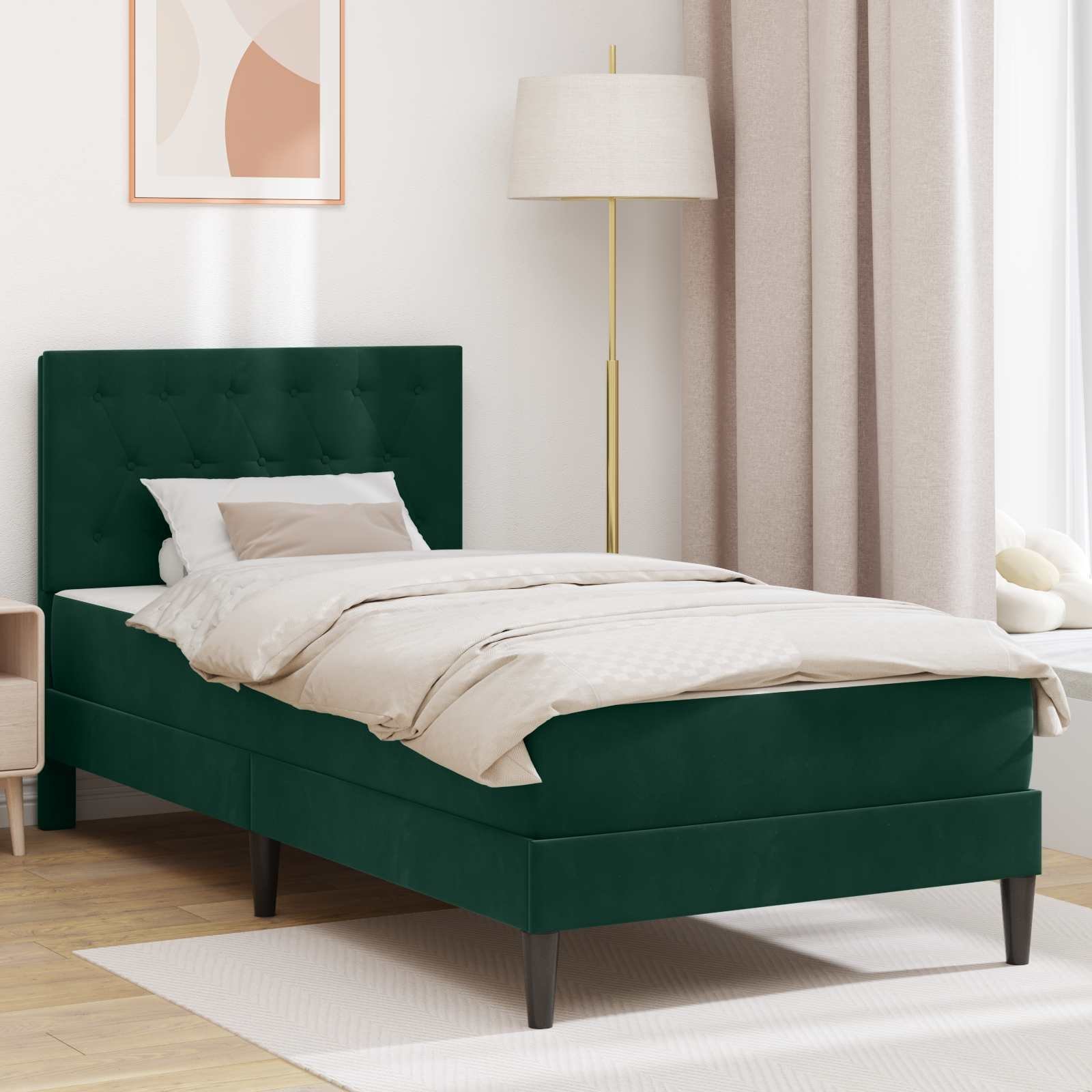 vidaXL vidaXL Rama łóżka z materacem Ciemna zieleń 100 x 200 cm Aksamit