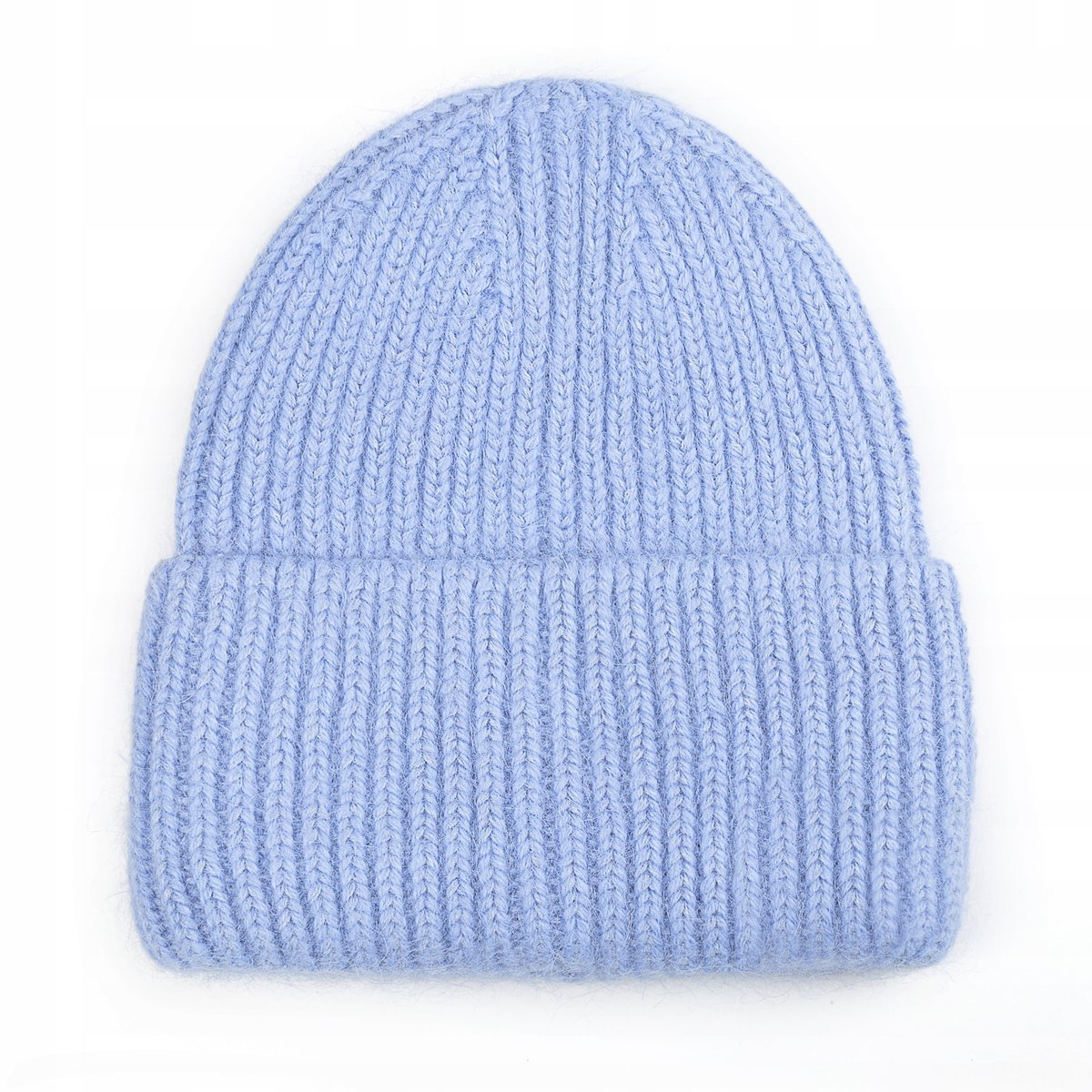 Czapka Beanie Damska Wełniana Wełna Zimowa Na Zimę 60% Angora Niebieska