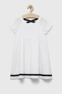 Sukienki i spódniczki dla dziewczynek - United Colors of Benetton sukienka dziecięca kolor biały mini rozkloszowana - grafika 1