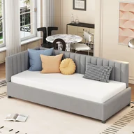 Łóżka dla dzieci i młodzieży - Łóżko dziecięce 90 x 200 cm - Sofa rozkładana - welur - stelaż - szary - miniaturka - grafika 1