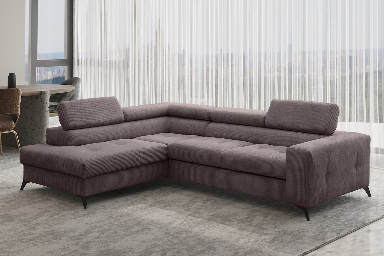 Narożnik z funkcją spania i pojemnikiem na pościel w kształcie litery L - ARCADI - tkanina Anafi, wiele kolorów Brązowy Lewy