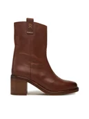 Botki damskie - Tommy Hilfiger Botki Riding Lthr Mid Boot Block Heel FW0FW08776 Brązowy - miniaturka - grafika 1