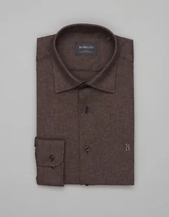 Koszula flumeri 00512 długi rękaw brąz slim fit - Koszule męskie - miniaturka - grafika 1